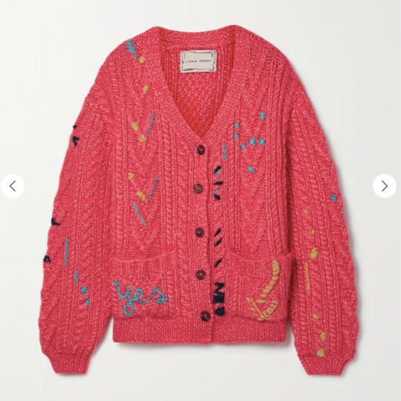 LINGUA FRANCA Embroidered Cable-Knit Pima Cotton Alpaca Merino Wool Cardigan XS - Picture 1 of 13